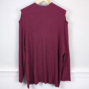 Women’s Burgundy Maroon Knit Mock Turtleneck Cold Shoulder Dark Academia Top